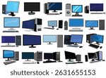 Desktop Computer Vector Set – PC Icons, Monitors, Workstations and Technology Elements
