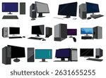 Desktop Computer Vector Set – PC Icons, Monitors, Workstations and Technology Elements