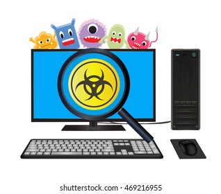 desktop computer with virus computer scanning