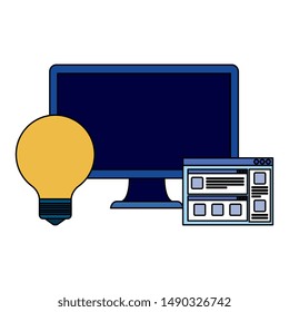 desktop computer with webpage template and bulb