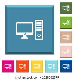 Desktop computer white icons on edged square buttons in various trendy colors