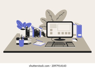 Desktop with computer for work or study