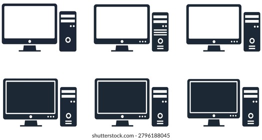 Desktop Computer Workstation Collection Featuring Monitor Personal Computer Office Hardware Digital Technology and Professional Computing Equipment Icons