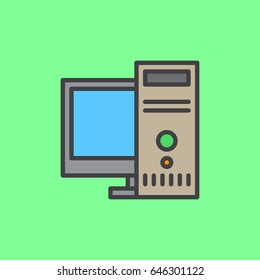 Desktop computer, workstation filled outline icon, colorful vector sign