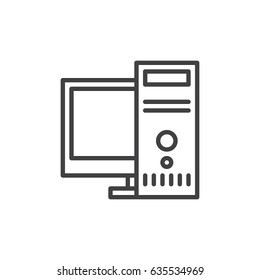 Desktop computer, workstation line icon, outline vector sign, linear style pictogram isolated on white. Symbol, logo illustration. Editable stroke. Pixel perfect