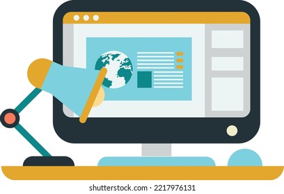 Desktop computers and lamps illustration in minimal style isolated on background