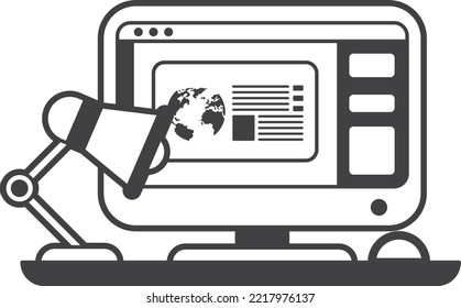 Desktop computers and lamps illustration in minimal style isolated on background