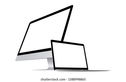 Desktop computers: PC monitor and laptop. Vector illustration