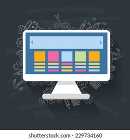 Desktop concept on blackboard background,clean vector