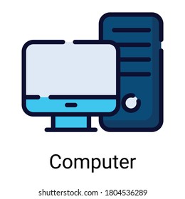 escritorio, icono de línea de color de CPU aislado en fondo blanco