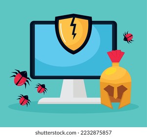 escritorio con iconos de juego de seguridad cibernética
