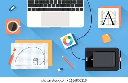 Desktop of a designer vector illustration