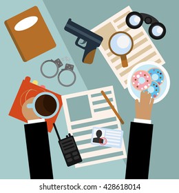 Desktop detective - top view in flat design style