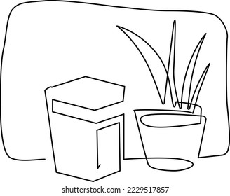Desktop Dish rack, organizer for clean dishes. Still life on the kitchen table. Continuous line drawing. Vector illustration