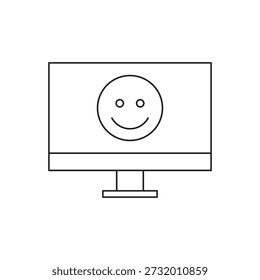 Desktop display showing cheerful face emoticon for user joy
