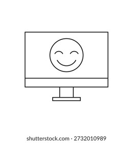 Desktop display showing glad face emoticon for positive feedback