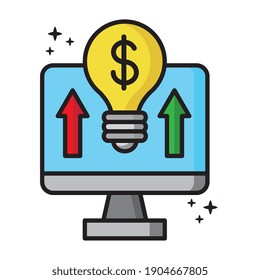 desktop with dollar symbol in bulb light icon vector illustration design
