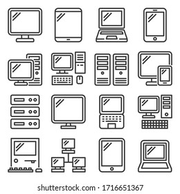 Desktop and Electronic Device Icons Set. Line Style Vector