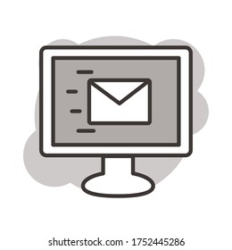 desktop with envelope mail line style icon vector illustration design