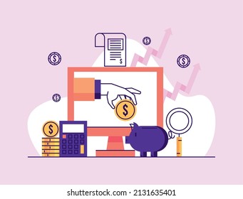 desktop and financial set icons