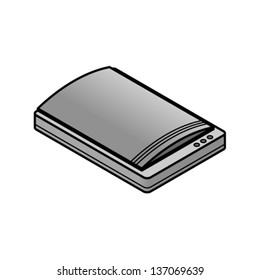 A desktop flatbed scanner.