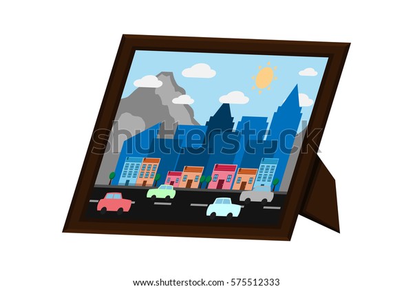 desktop frame picture city landscape. vector\
and illustration