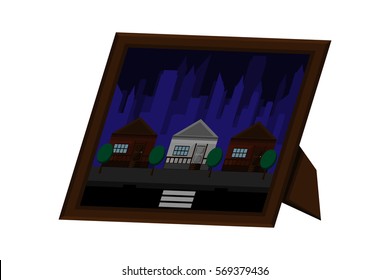 desktop frame picture city landscape.vector and illustration