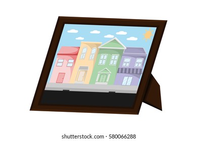 desktop frame picture city landscape.vector and illustration