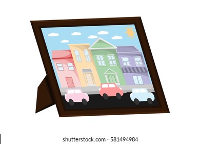 desktop frame picture city landscape.vector and illustration
