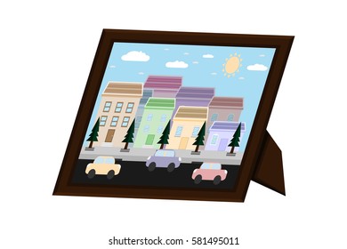 desktop frame picture city landscape.vector and illustration