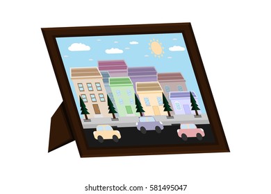 desktop frame picture city landscape.vector and illustration