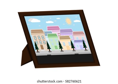 desktop frame picture city landscape.vector and illustration