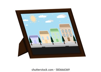 desktop frame picture city landscape.vector and illustration