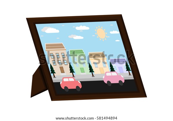 desktop frame picture city landscape.vector\
and illustration