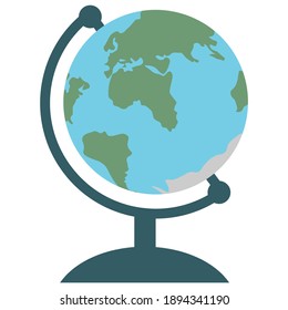 Desktop globe icon, flat design. Colorful sphere with world map of Earth. Isolated on white background. Vector illustration