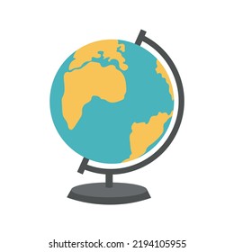 Desktop globe illustration. School supply flat design. Office element - stationery and school supply. Back to school. Globe icon for geography lesson, world map