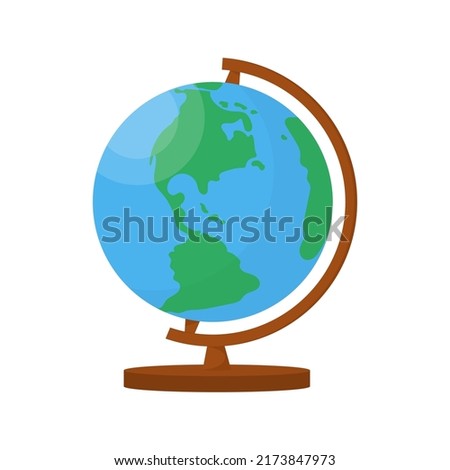 Desktop globe isolated on white background. School supplies. Flat vector illustration.