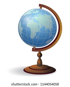 Desktop globe realistic vector illustration. Geography, education concept. Design element for banners, posters, leaflets and brochures.
