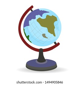 Desktop globe for school, blue, on a white background, vector