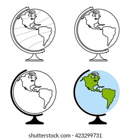 Desktop globe. Western hemisphere. Vector illustration