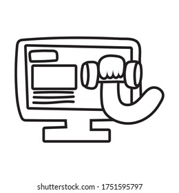 escritorio con elevación manual estilo línea de dumbbell icono ilustración vectorial