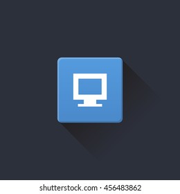 desktop icon or button in flat style with long shadow, isolated vector illustration on transparent background