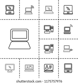 Desktop icon. collection of 13 desktop outline icons such as laptop, pc, laptop connection. editable desktop icons for web and mobile.