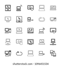 Desktop icon. collection of 25 desktop outline icons such as laptop connection, finger on tablet, laptop, display, reload replay. editable desktop icons for web and mobile.