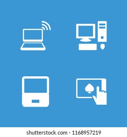 Desktop icon. collection of 4 desktop filled icons such as laptop, finger on tablet. editable desktop icons for web and mobile.