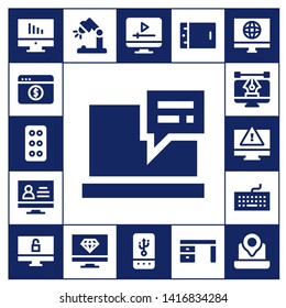 desktop icon set. 17 filled desktop icons.  Simple modern icons about  - Computer, Tablet, Laptop, Monitor, Keyboard, Desk lamp, Screen, Desk