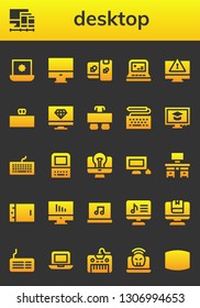 desktop icon set. 26 filled desktop icons.  Collection Of - Laptop, Screens, Computer, Computing, Desk, Keyboard, Old computer, Personal computer, Tablet, Screen