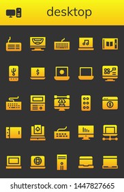 desktop icon set. 26 filled desktop icons.  Simple modern icons about  - Keyboard, Computer, Laptop, Tablet, Old computer