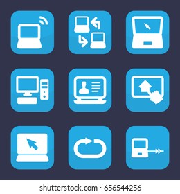 Desktop icon. set of 9 filled desktop icons such as laptop connection, laptop, reload replay, pc