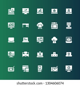 desktop icon set. Collection of 25 filled desktop icons included Computer, Graphic tablet, Densitometer, Devices, Laptop, Keyboard, Desk, Screen